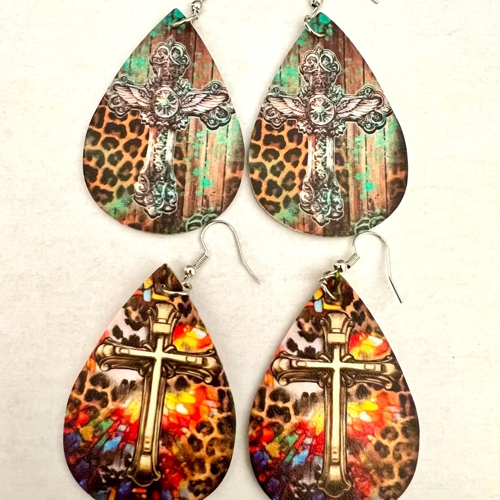 Colorful teardrop Cross earrings